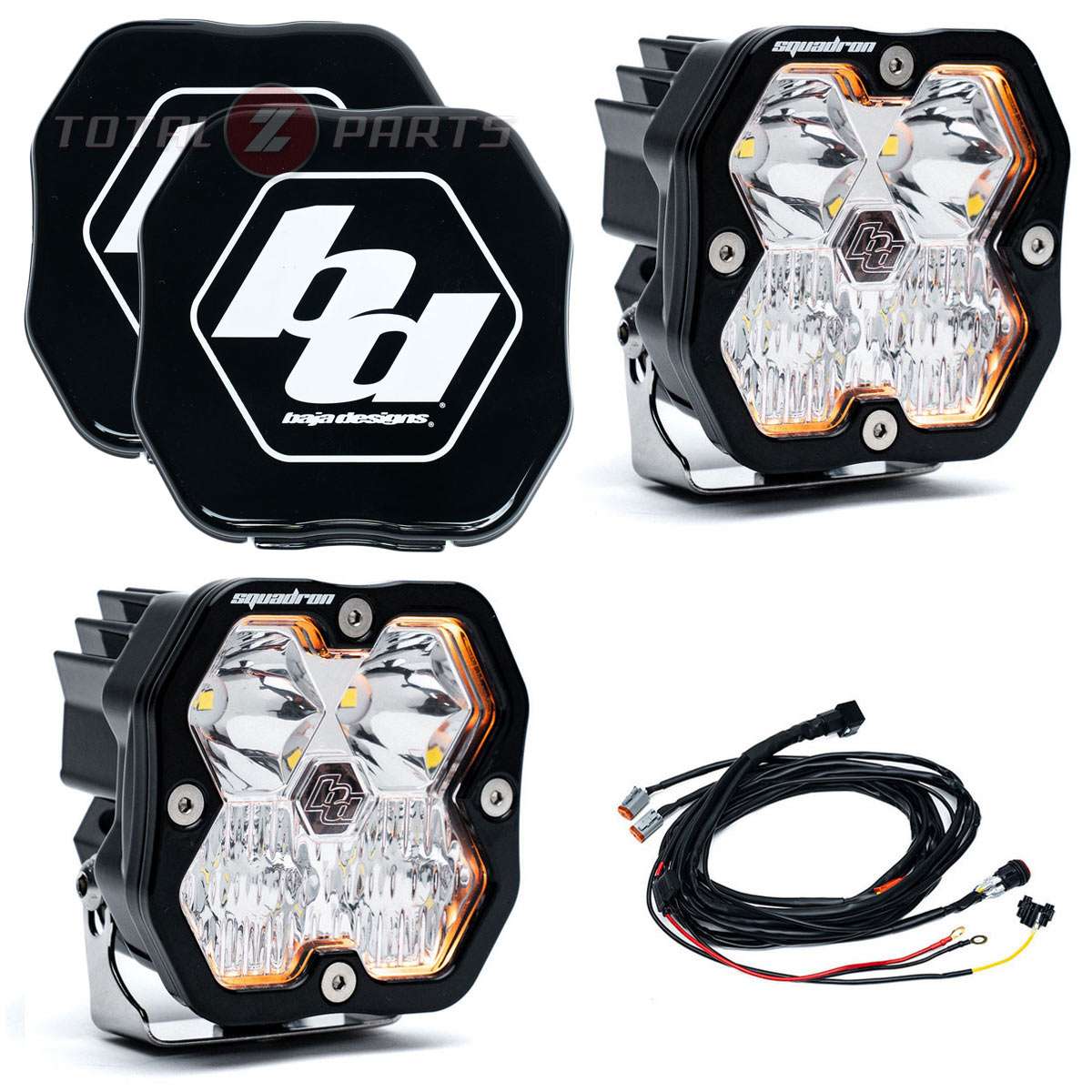 Baja Designs® Squadron 2.0 Sport LED Pair Clear Driving/Combo Lights, Rock Guards, Wiring