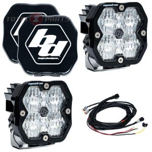 Baja Designs® Squadron 2.0 Sport LED Pair Clear Wide Cornering Lights, Wire Harness, Rock Guards