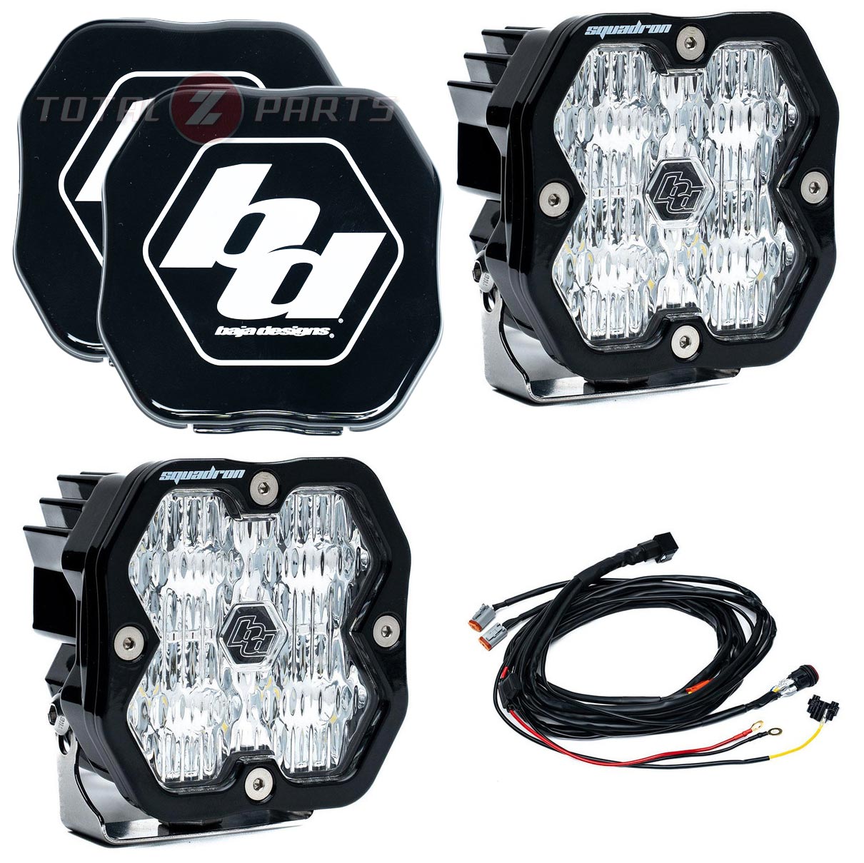 Baja Designs® Squadron 2.0 Sport LED Pair Clear Wide Cornering Lights, Wire Harness, Rock Guards