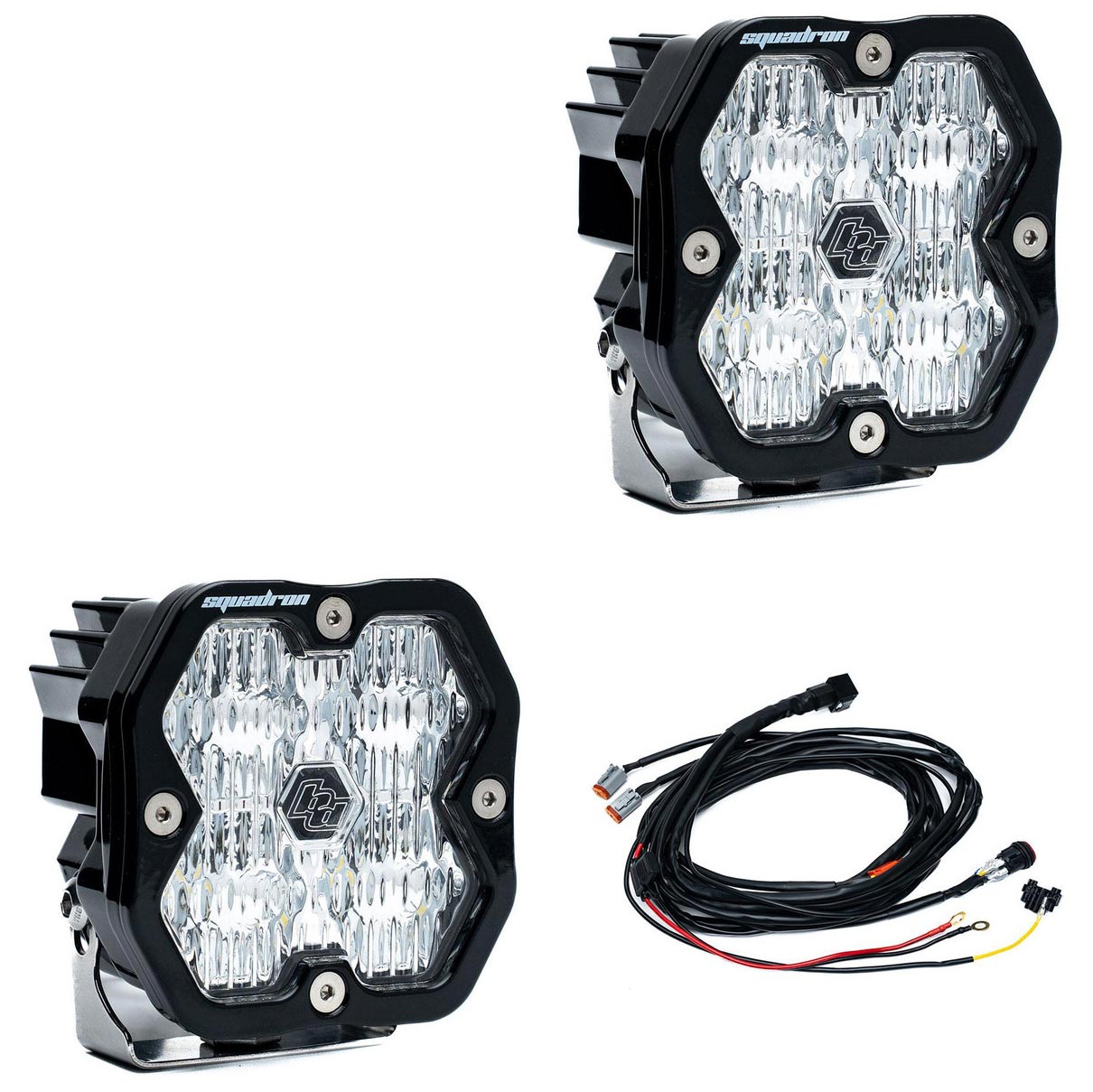 Baja Designs® Squadron 2.0 Sport LED Pair Clear Wide Cornering Lights, Wire Harness