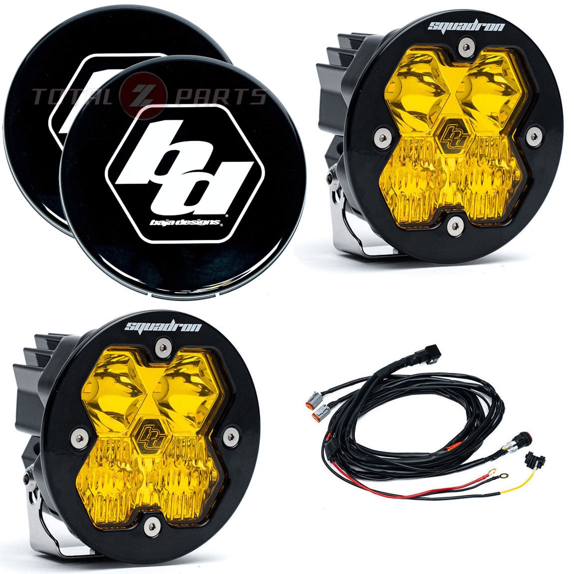 Baja Designs® Squadron-R 2.0 Sport LED Pair Amber Driving/Combo Lights, Wiring, Rock Guards