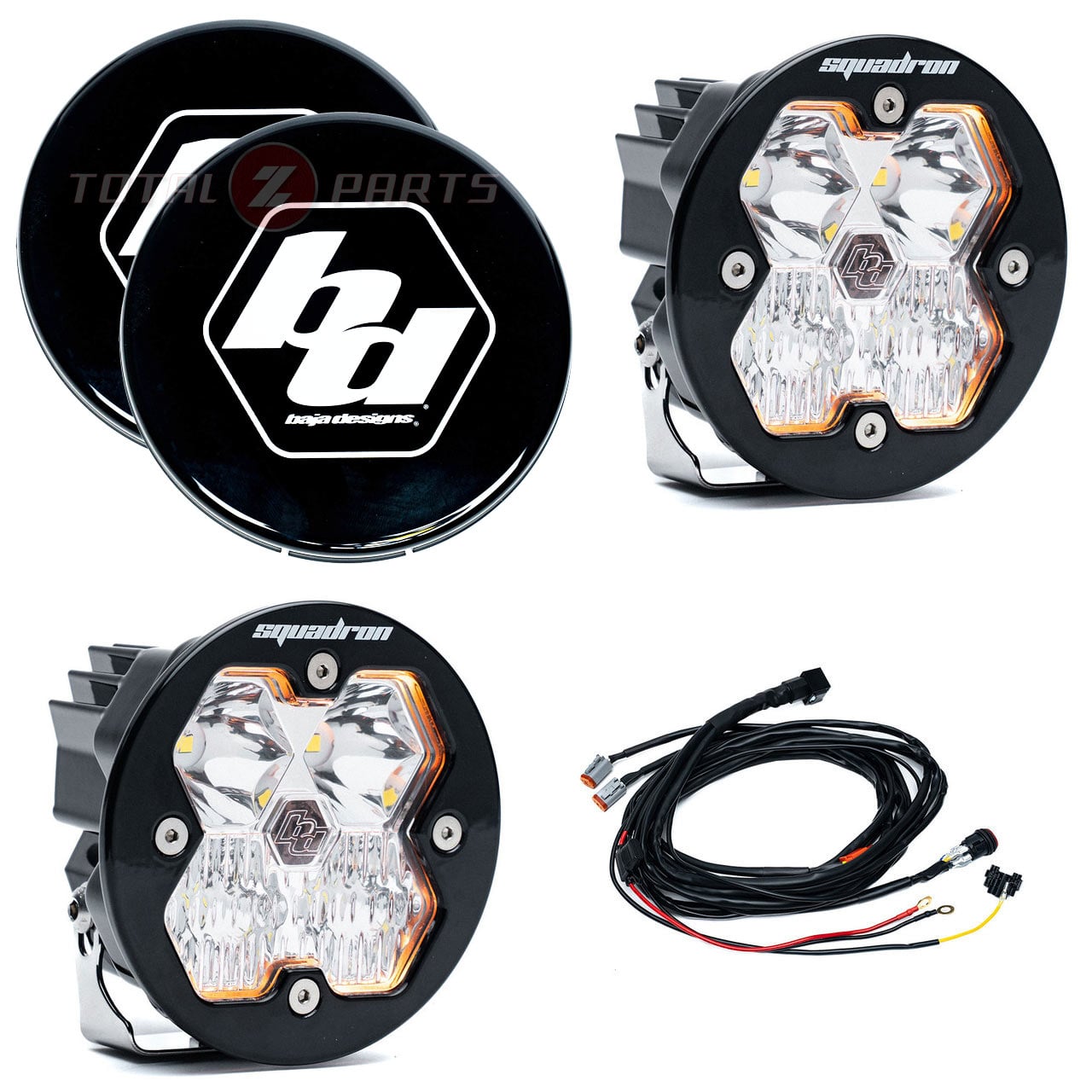 Baja Designs® Squadron-R 2.0 Sport LED Pair Clear Driving/Combo Lights, Wiring, Rock Guards