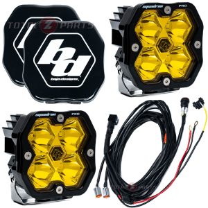 Baja Designs® Squadron 2.0 Pro LED Pair Amber Spot Beam, Rock Guards, Wire Harness