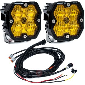 Baja Designs® Squadron 2.0 Pro LED Pair Amber Wide Cornering Light Pods, Wiring Harness