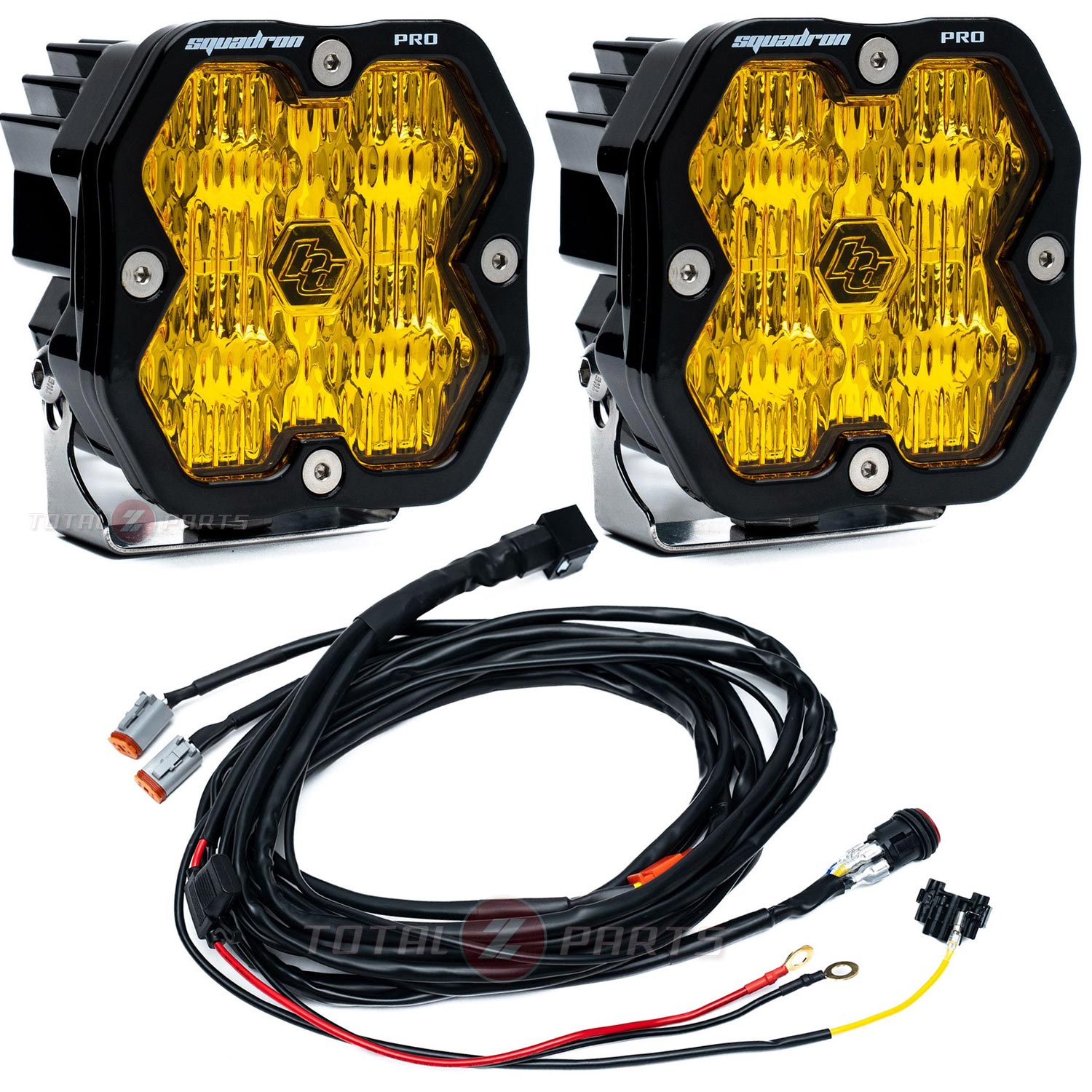 Baja Designs® Squadron 2.0 Pro LED Pair Amber Wide Cornering Light Pods, Wiring Harness