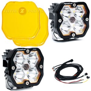 Baja Designs® Squadron 2.0 Pro LED Pair Clear Spot Beam Lights, Amber Covers, Wire Harness