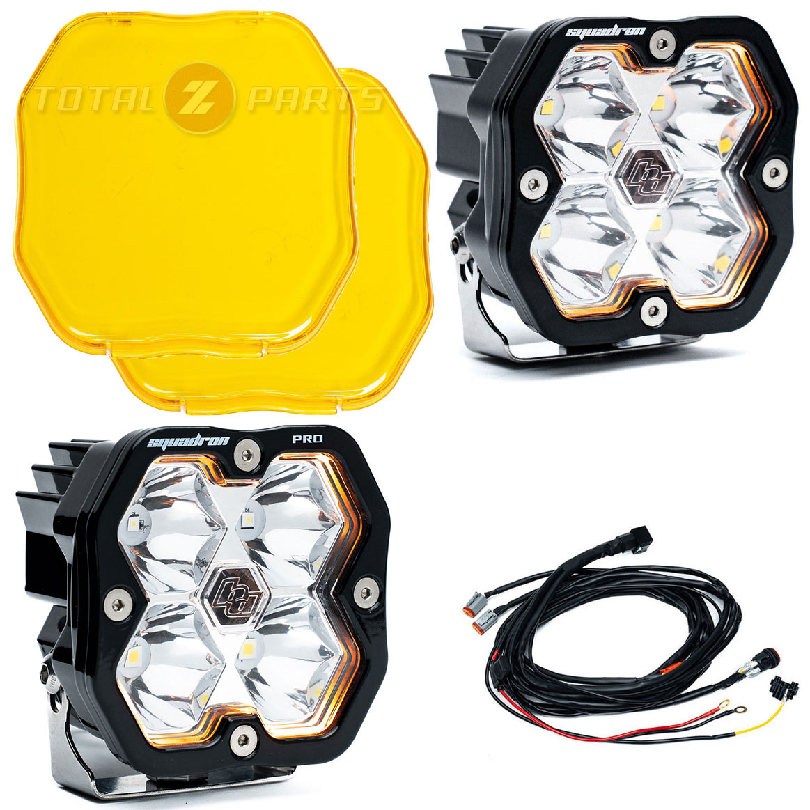 Baja Designs® Squadron 2.0 Pro LED Pair Clear Spot Beam Lights, Amber Covers, Wire Harness