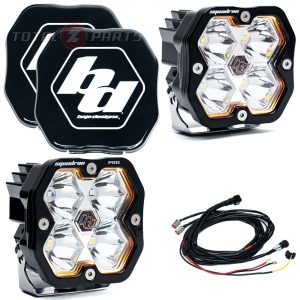 Baja Designs® Squadron 2.0 Pro LED Pair Clear Spot Beam Lights, Rock Guards, Wire Harness