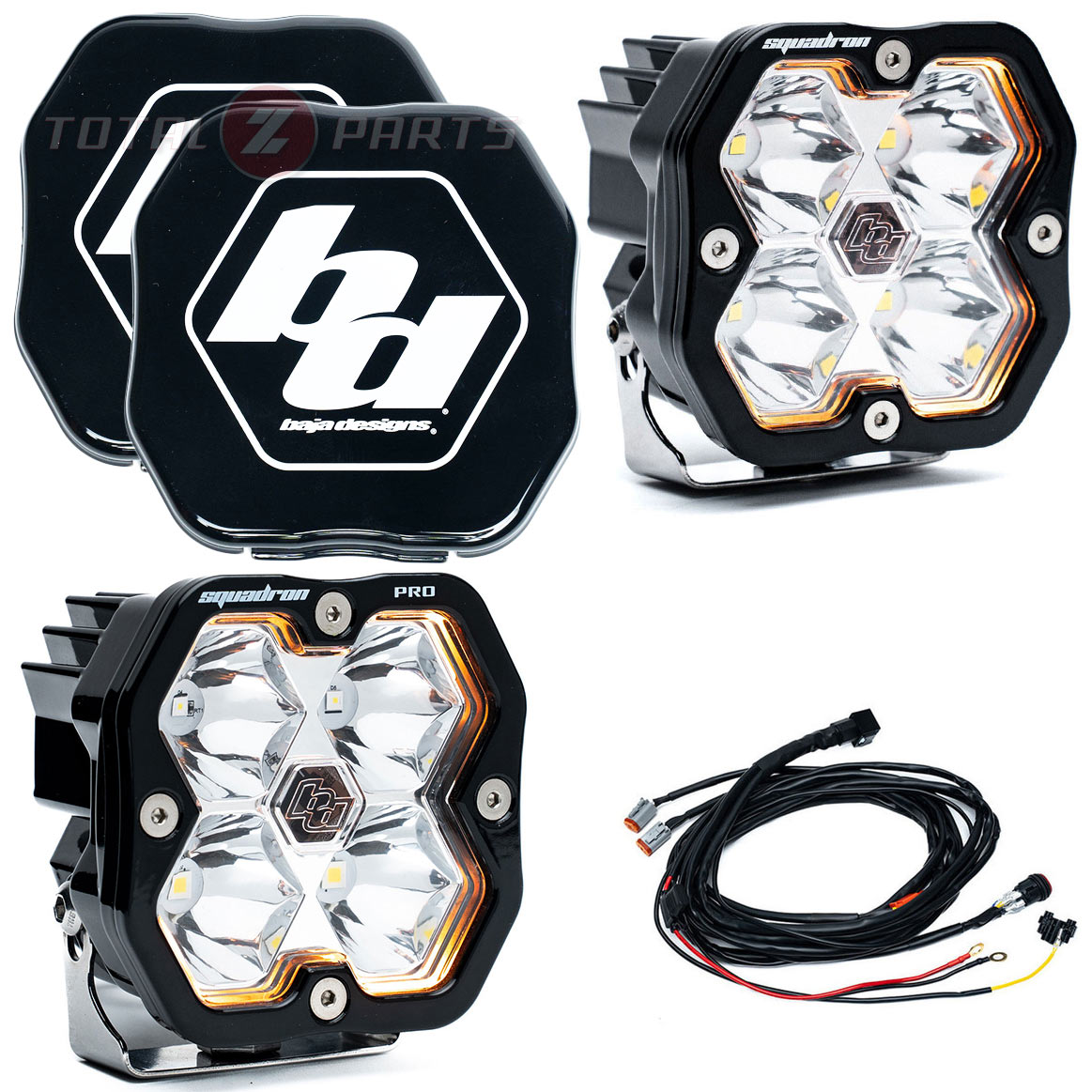 Baja Designs® Squadron 2.0 Pro LED Pair Clear Spot Beam Lights, Rock Guards, Wire Harness