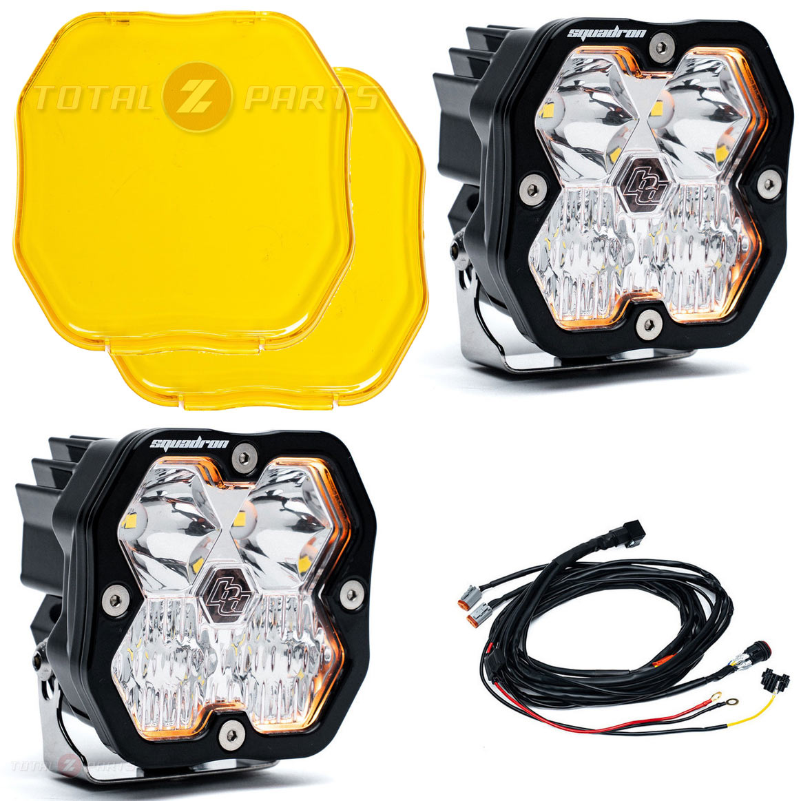 Baja Designs® Squadron 2.0 Sport LED Pair Driving/Combo Lights, Amber Rock Guards, Wiring
