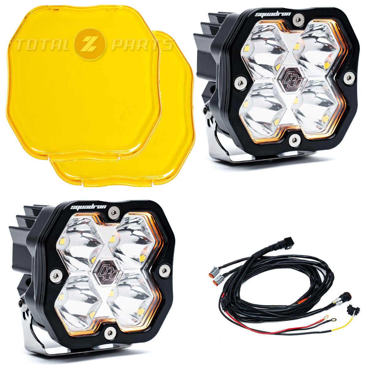 Baja Designs® Squadron 2.0 Sport LED Pair Spot Lights, Wiring, Amber Rock Guards