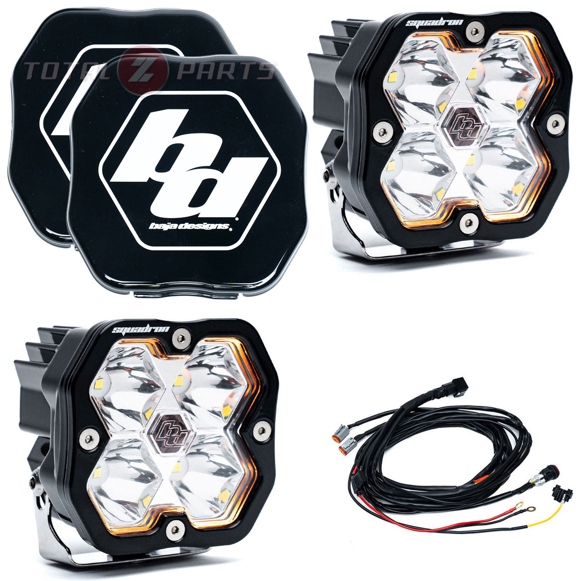Baja Designs® Squadron 2.0 Sport LED Pair Clear Spot Lights, Wire Harness, Rock Guards