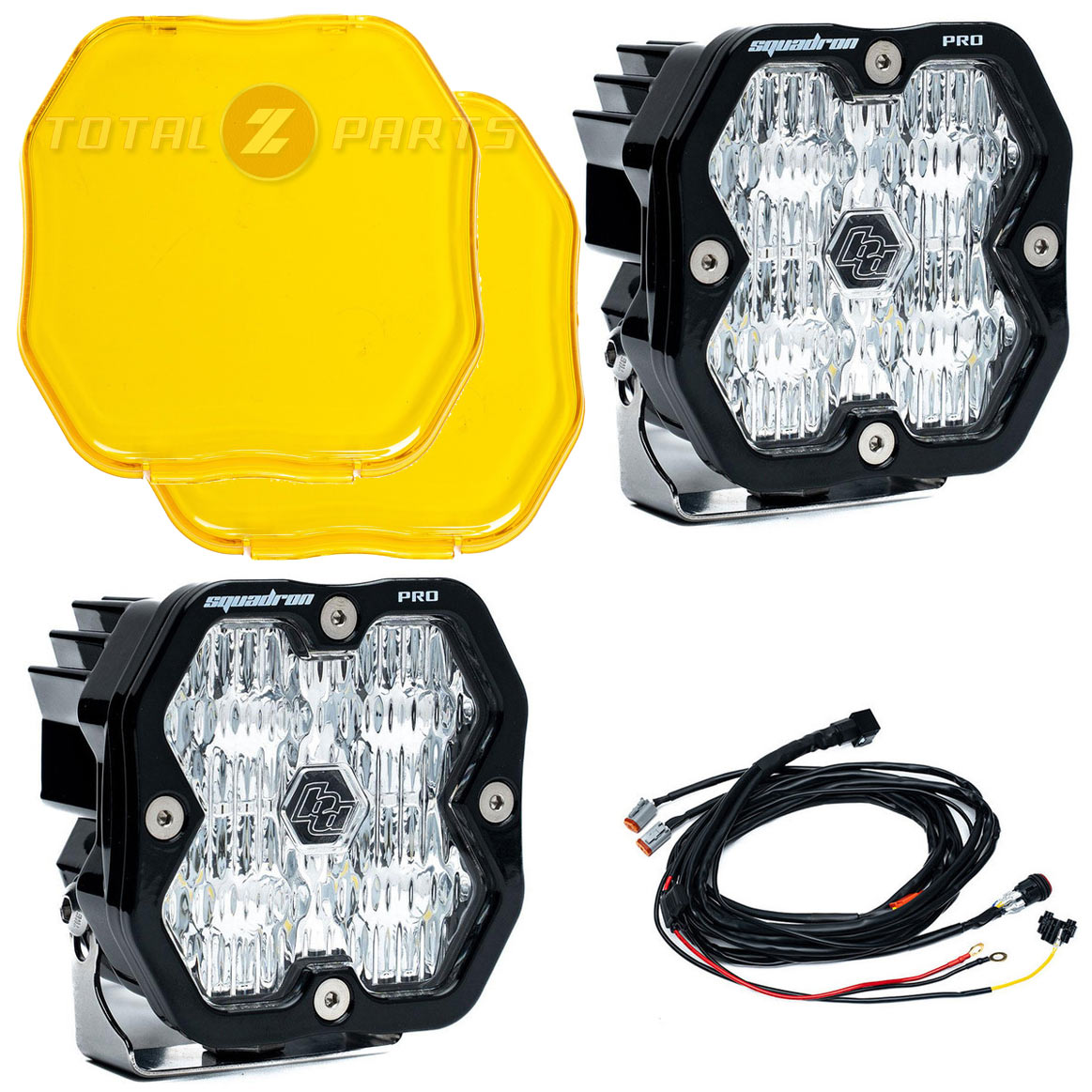 Baja Designs® Squadron 2.0 Pro LED Pair Clear Wide Cornering Lights, Amber Covers, Wiring