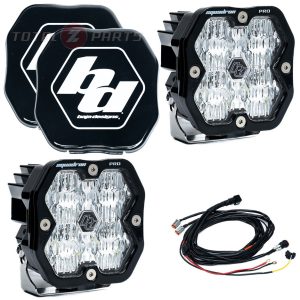 Baja Designs® Squadron 2.0 Pro LED Pair Clear Wide Cornering Lights Rock Guards, Wire Harness