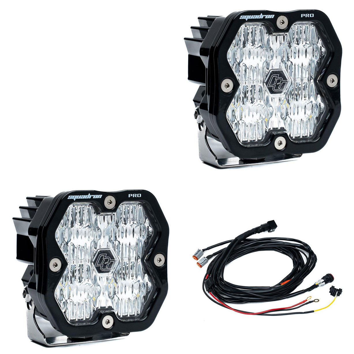 Baja Designs® Squadron 2.0 Pro LED Pair Clear Wide Cornering Light Pods, Wiring Harness