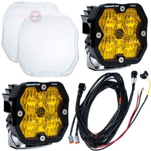 Baja Designs® Squadron 2.0 Pro LED Pair Amber Wide Cornering, Clear Guards, Wire Harness