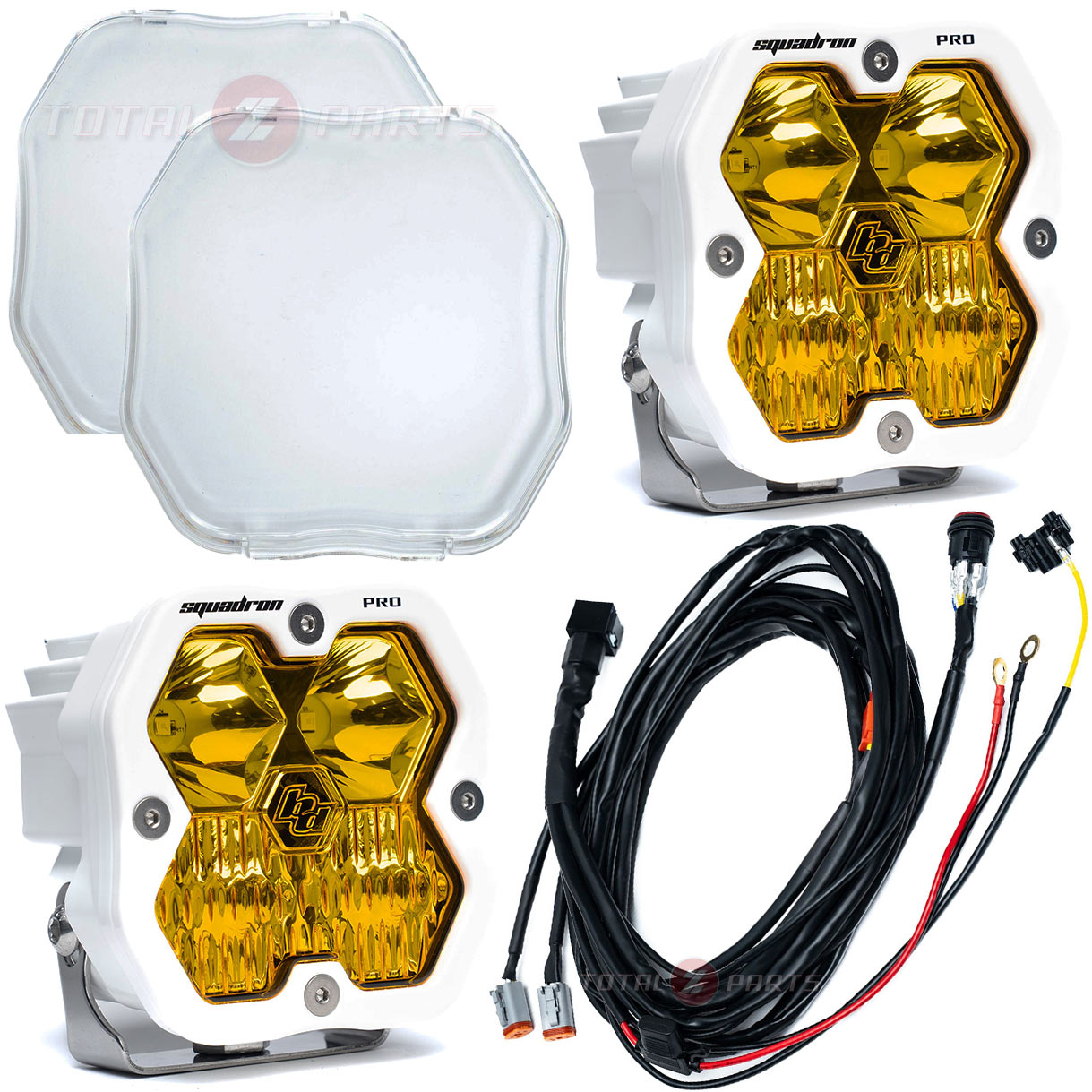 Baja Designs® Squadron 2.0 Pro White Pair Amber Driving/Combo Lights, Clear Guards, Wire Harness