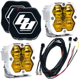 Baja Designs® Squadron 2.0 Pro White Pair Amber Driving/Combo Lights, Rock Guards, Wire Harness