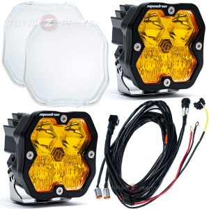 Baja Designs® Squadron 2.0 Sport LED Pair Amber Driving/Combo Lights, Clear Guards, Wiring