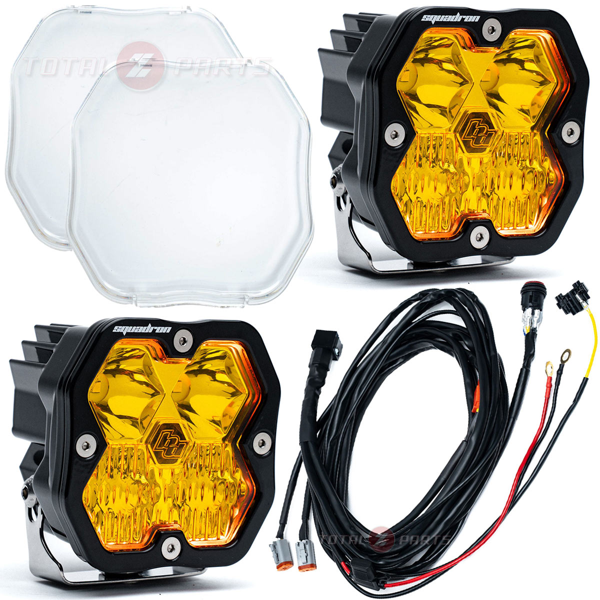 Baja Designs® Squadron 2.0 Sport LED Pair Amber Driving/Combo Lights, Clear Guards, Wiring