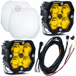 Baja Designs® Squadron 2.0 Sport LED Pair Amber Spot Lights, Wiring, Clear Rock Guards
