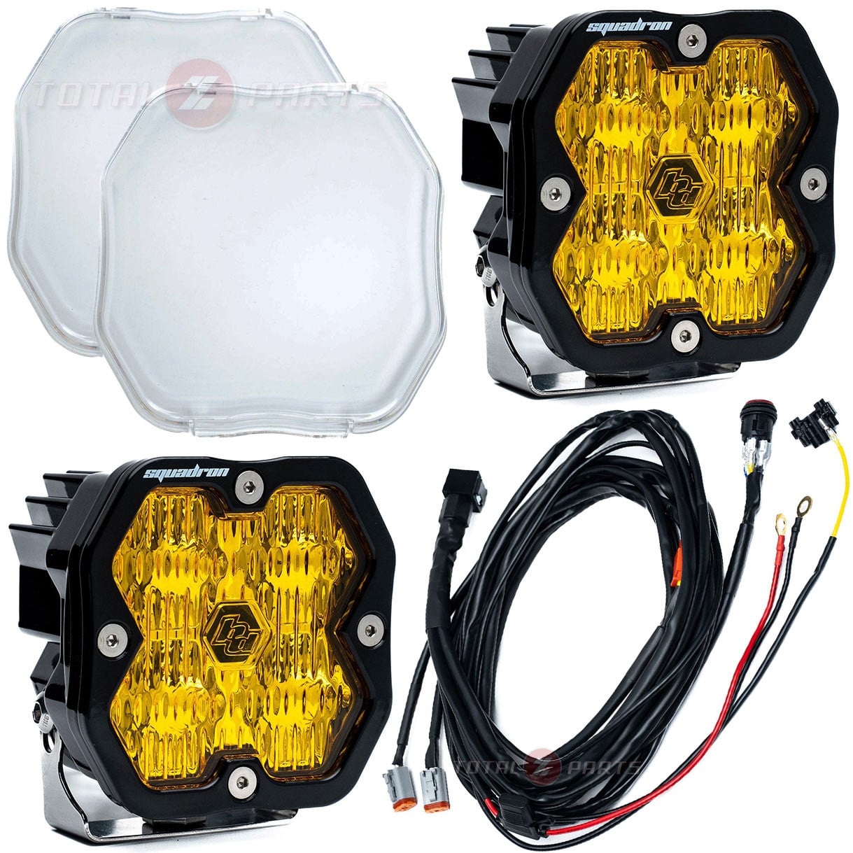 Baja Designs® Squadron 2.0 Sport LED Pair Amber Wide Cornering Lights, Clear Guards, Wiring