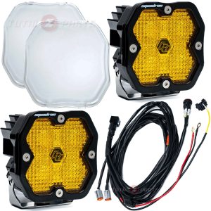 Baja Designs® Squadron 2.0 Sport LED Pair Amber Work/Scene Lights, Clear Guards, Wiring