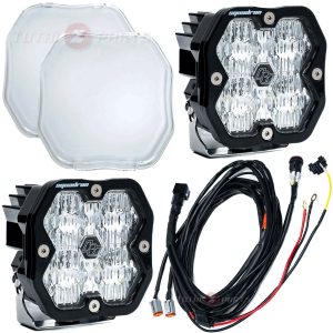 Baja Designs® Squadron 2.0 Sport LED Pair Clear Wide Cornering Lights, Clear Guards, Wiring