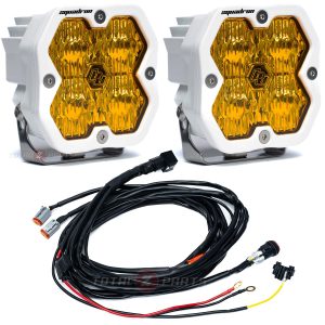 Baja Designs® Squadron 2.0 Sport White LED Amber Wide Cornering Lights Pair, Wiring