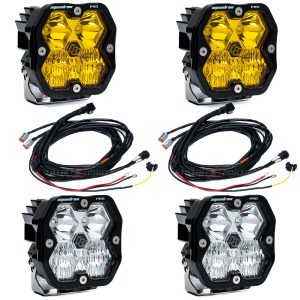 Baja Designs® 2 Pairs Amber/Clear Squadron 2.0 Pro LED Pair Driving/Combo Lights & Wire Harnesses