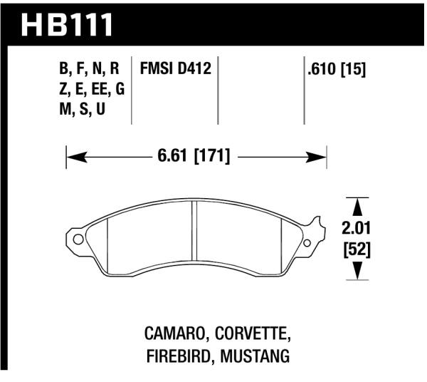 Hawk Perf® HPS Front Rear Brake Pads for 1988-2004 Corvette Mustang HB111F.610 - Image 3