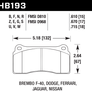 Hawk Perf® HPS 5.0 Front Rear Brake Pads for 1988-2017 Viper F40 XKR HB193B.670 Hawk Perf® HPS 5.0 Front Rear Brake Pads for 1988-2017 Viper F40 XKR HB193B.670
