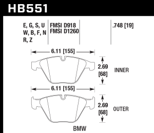 Hawk Perf® DTC-70 Front Brake Pads for 2002-2016 BMW 328i 335i M3 X1 HB551U.748 - Image 3
