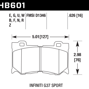 Hawk Perf® HPS 5.0 Front Brake Pads for 2008-2025 370Z Z G37 Q50 Q60 HB601B.626 Hawk Perf® HPS 5.0 Front Brake Pads for 2008-2025 370Z Z G37 Q50 Q60 HB601B.626