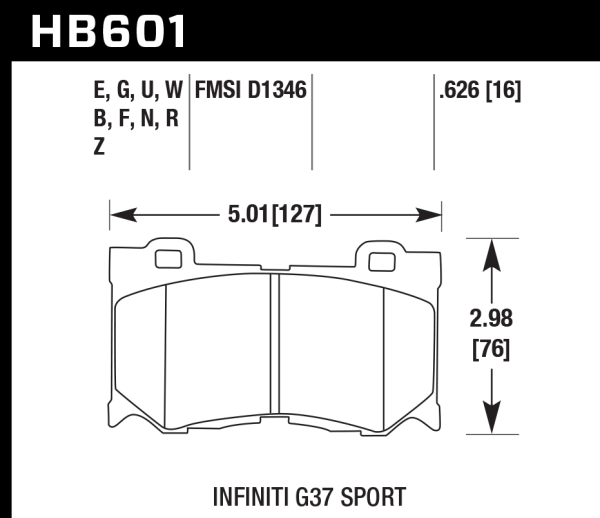 Hawk Perf® HPS Front Brake Pads for 2008-2025 G37 Q50 Q60 370Z Z HB601F.626 - Image 3