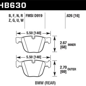 Hawk Perf® HPS 5.0 Rear Brake Pads for 2002-2019 5 6 7 Series X5 X6 HB630B.626 Hawk Perf® HPS 5.0 Rear Brake Pads for 2002-2019 5 6 7 Series X5 X6 HB630B.626