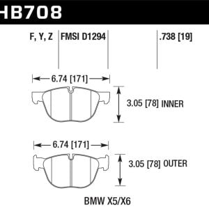 Hawk Perf® HPS Front Brake Pads for 2007-2019 BMW X5 X6 X4 HB708F.738 Hawk Perf® HPS Front Brake Pads for 2007-2019 BMW X5 X6 X4 HB708F.738