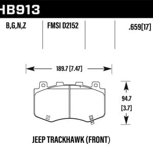 Hawk Perf® HPS 5.0 Front Brake Pads for 2015-2024 Trackhawk Durango HB913B.659 Hawk Perf® HPS 5.0 Front Brake Pads for 2015-2024 Trackhawk Durango HB913B.659