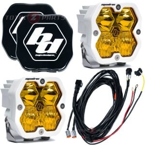 Baja Designs® Squadron 2.0 Sport White LED Amber Driving/Combo Lights Pair, Wiring, Guards