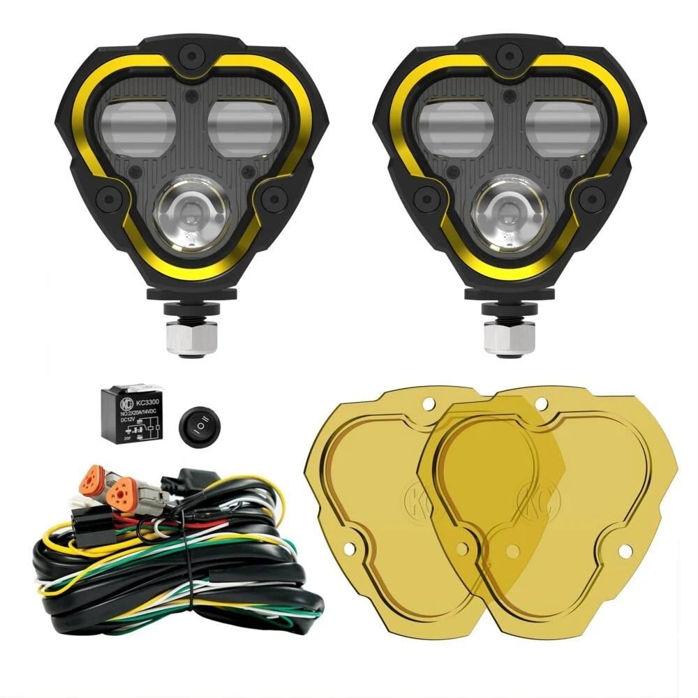 KC HiLiTES™ Flex Era® Dual Mode SAE Light Pods Pair w/Harness, Covers, Yellow Lenses KC HiLiTES™ Flex Era® Dual Mode SAE Light Pods Pair w/Harness, Covers, Yellow Lenses